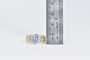 14K Vintage Oval Tanzanite Diamond Accent Cluster Ring Yellow Gold