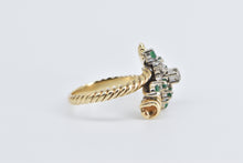 Load image into Gallery viewer, 14K 1960&#39;s Emerald Diamond Cluster Bypass Ring Yellow Gold