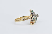 Load image into Gallery viewer, 14K 1960&#39;s Emerald Diamond Cluster Bypass Ring Yellow Gold