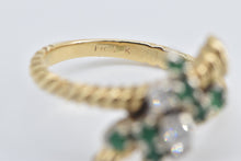 Load image into Gallery viewer, 14K 1960&#39;s Emerald Diamond Cluster Bypass Ring Yellow Gold