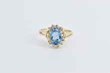 Load image into Gallery viewer, 14K Oval Blue Topaz Diamond Accent Statement Ring Yellow Gold