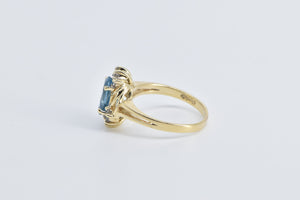 14K Oval Blue Topaz Diamond Accent Statement Ring Yellow Gold