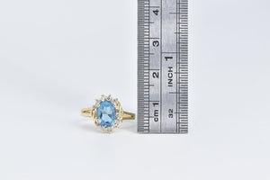 14K Oval Blue Topaz Diamond Accent Statement Ring Yellow Gold