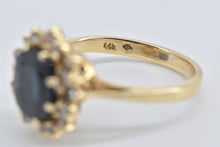 Load image into Gallery viewer, 14K 2.25 Ctw Vintage Sapphire Diamond Halo Ring Yellow Gold