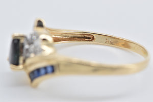 14K Pear Sapphire Vintage Diamond Bypass Ring Yellow Gold