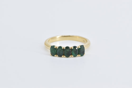 14K Oval Five Stone Green Tourmaline Band Ring Yellow Gold