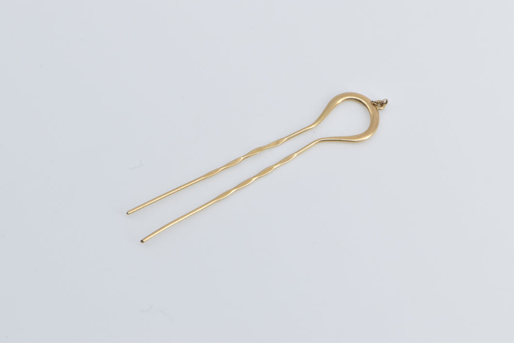 14K Victorian Ornate Twist Design Hair Pin Yellow Gold