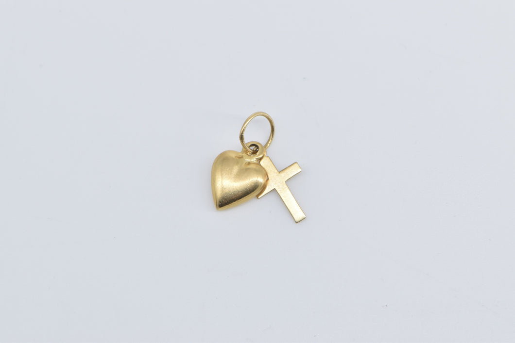 14K Heart Cross Christian Faith Symbol Charm/Pendant Yellow Gold