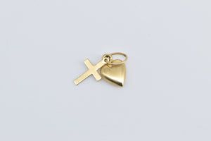 14K Heart Cross Christian Faith Symbol Charm/Pendant Yellow Gold