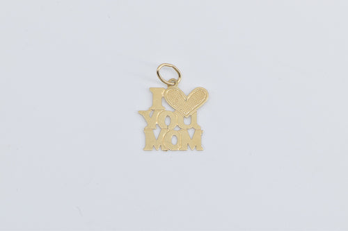 14K I Love You Mom Heart Love Message Charm/Pendant Yellow Gold