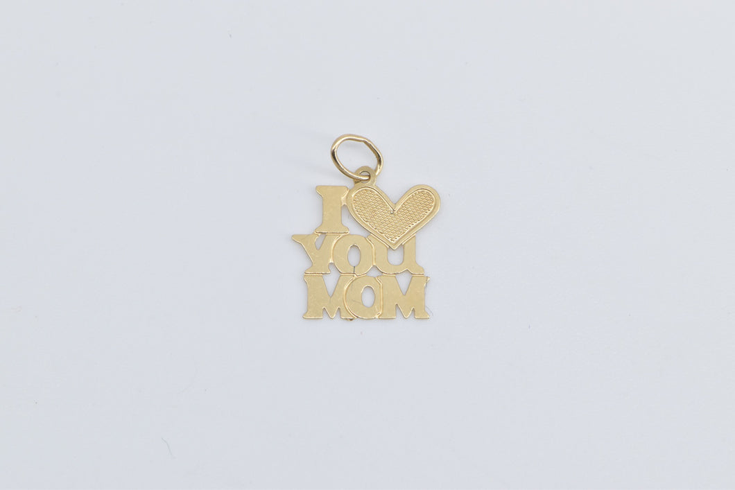 14K I Love You Mom Heart Love Message Charm/Pendant Yellow Gold