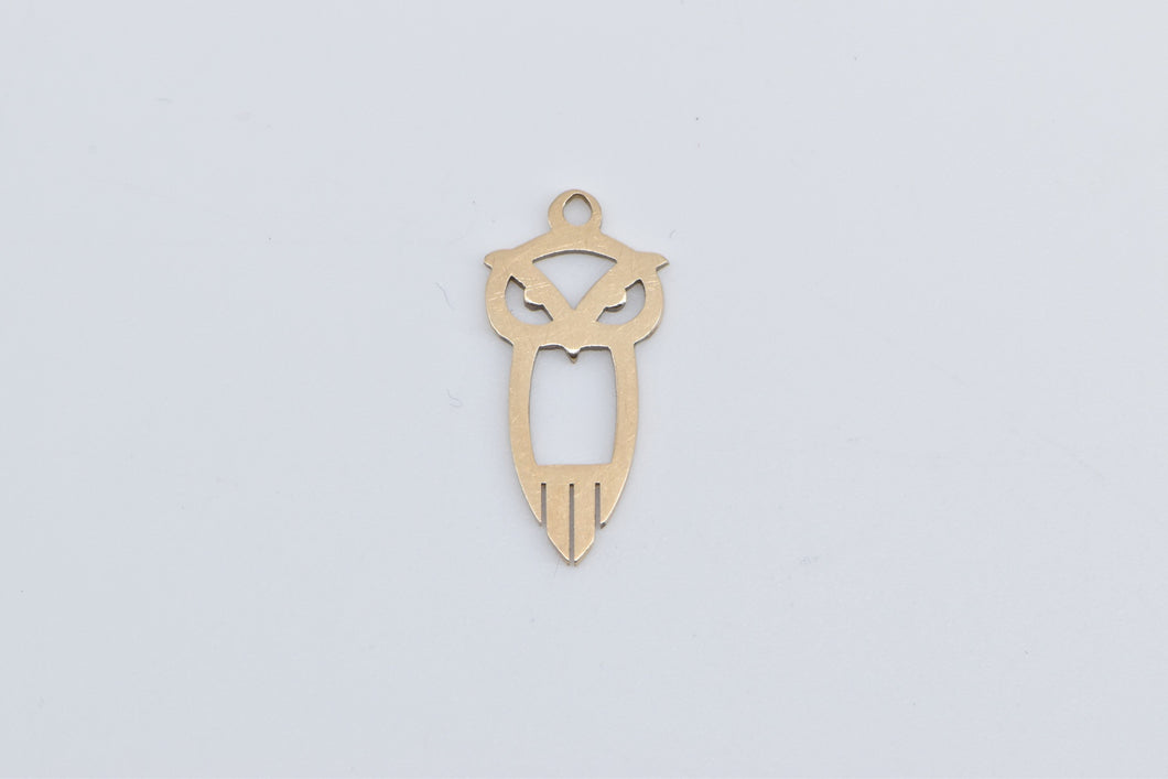 14K Owl Cut Out Wisdom Symbol Animal Bird Charm/Pendant Yellow Gold