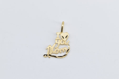 14K I Love You Mom Heart Love Message Charm/Pendant Yellow Gold