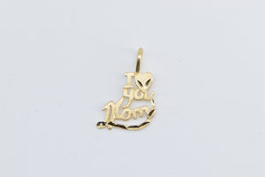 14K I Love You Mom Heart Love Message Charm/Pendant Yellow Gold