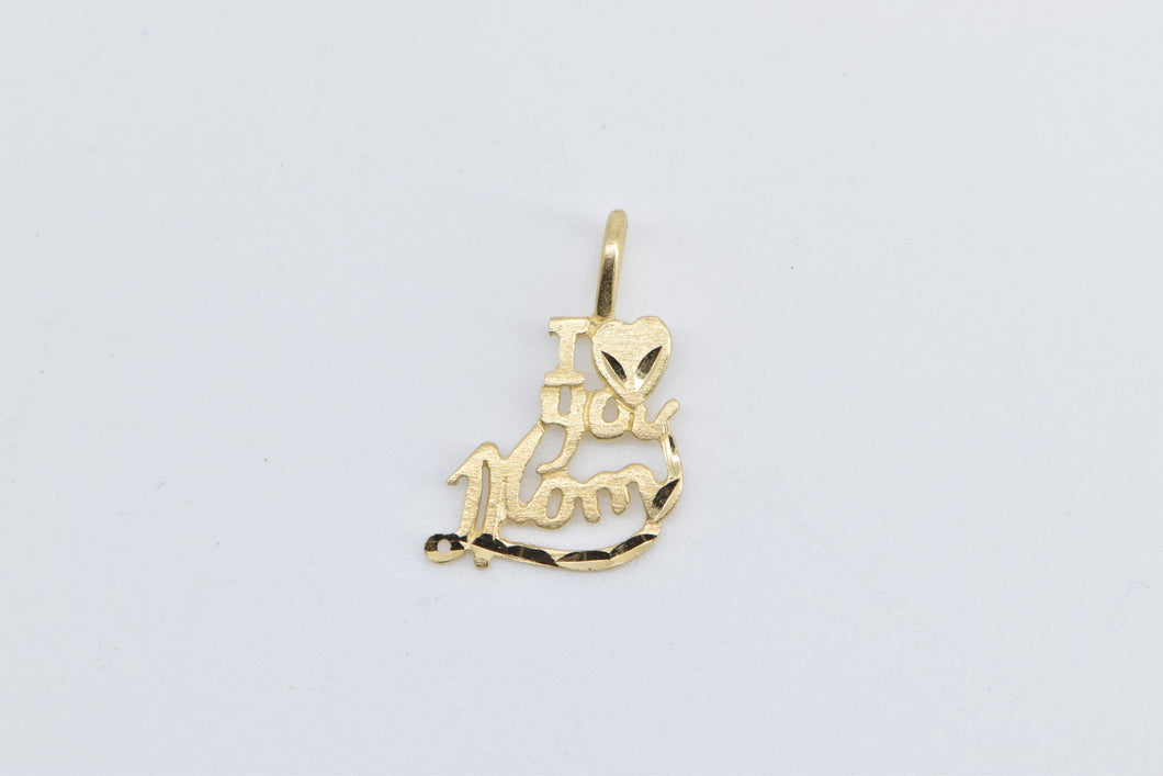 14K I Love You Mom Heart Love Message Charm/Pendant Yellow Gold