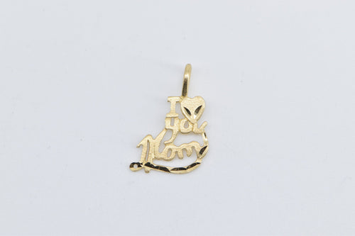 14K I Love You Mom Heart Love Message Charm/Pendant Yellow Gold