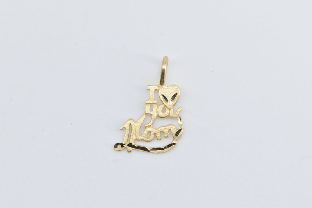 14K I Love You Mom Heart Love Message Charm/Pendant Yellow Gold