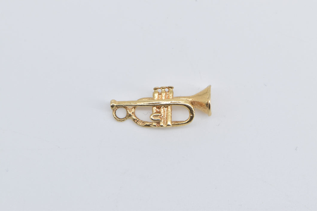 14K Trumpet Musical Instrument Band Jazz Charm/Pendant Yellow Gold