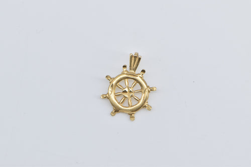 14K Ships Wheel Nautical Ship Captain Sail Boat Charm/Pendant Yellow Gold