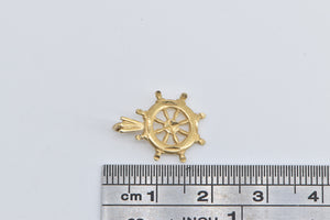 14K Ships Wheel Nautical Ship Captain Sail Boat Charm/Pendant Yellow Gold