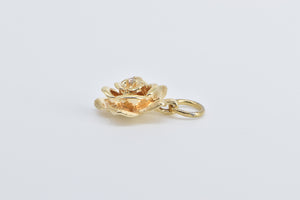 14K 3D Diamond Rose Flower Romantic Floral Charm/Pendant Yellow Gold