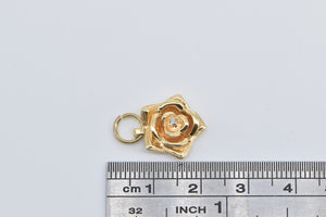 14K 3D Diamond Rose Flower Romantic Floral Charm/Pendant Yellow Gold