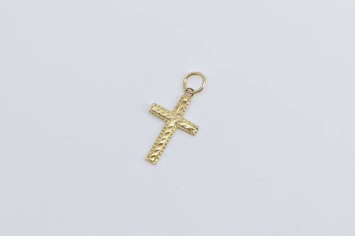 14K Textured Cross Christian Faith Symbol Charm/Pendant Yellow Gold