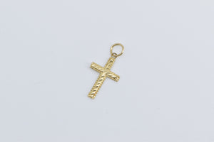 14K Textured Cross Christian Faith Symbol Charm/Pendant Yellow Gold