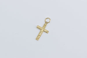 14K Textured Cross Christian Faith Symbol Charm/Pendant Yellow Gold