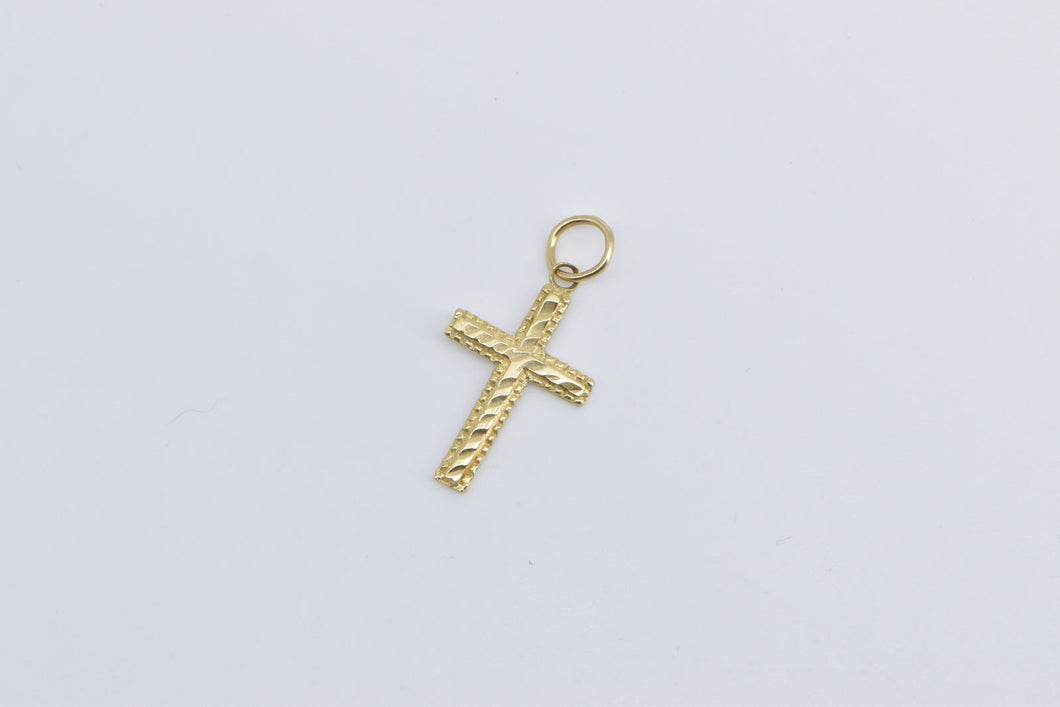 14K Textured Cross Christian Faith Symbol Charm/Pendant Yellow Gold