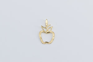 14K Apple Diamond Cut Teacher Symbol Fruit Charm/Pendant Yellow Gold