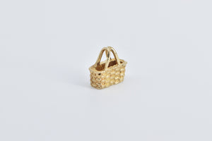 14K Vintage 3D Picnic Woven Design Basket Charm/Pendant Yellow Gold