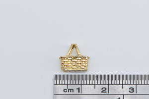 14K Vintage 3D Picnic Woven Design Basket Charm/Pendant Yellow Gold