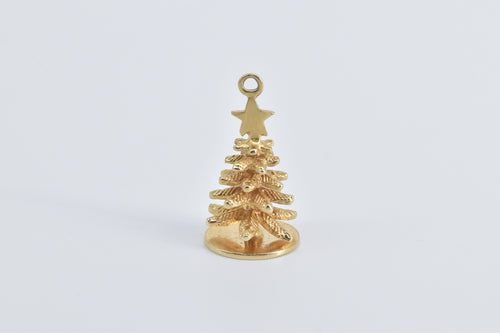 14K 3D Pine Tree Winter Christmas Motif Holiday Charm/Pendant Yellow Gold