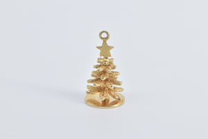 14K 3D Pine Tree Winter Christmas Motif Holiday Charm/Pendant Yellow Gold