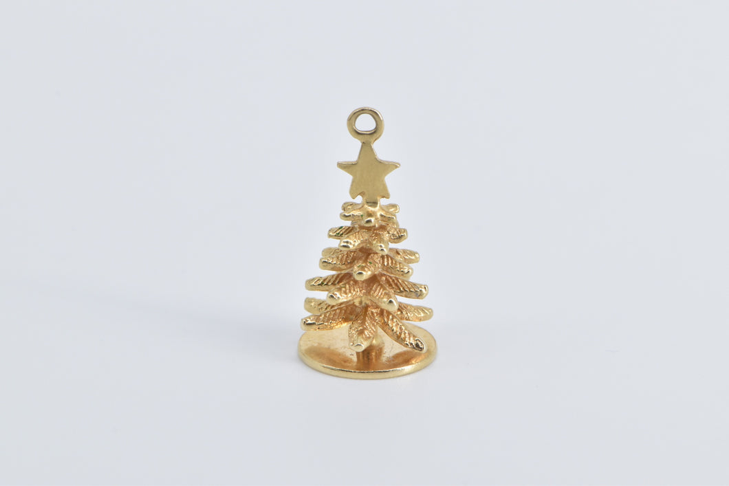 14K 3D Pine Tree Winter Christmas Motif Holiday Charm/Pendant Yellow Gold