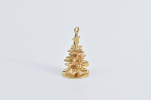 14K 3D Pine Tree Winter Christmas Motif Holiday Charm/Pendant Yellow Gold