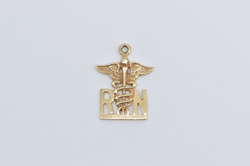 14K RN Registered Nurse Caduceus Medicine Charm/Pendant Yellow Gold