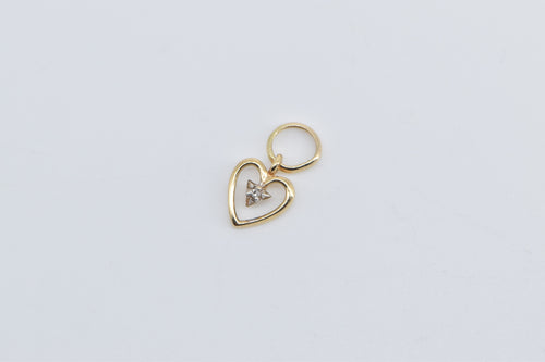 14K Diamond Inset Heart Love Symbol Cute Charm/Pendant Yellow Gold