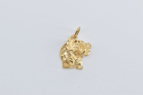 14K Elephant Diamond Cut Memory Patience Symbol Charm/Pendant Yellow Gold