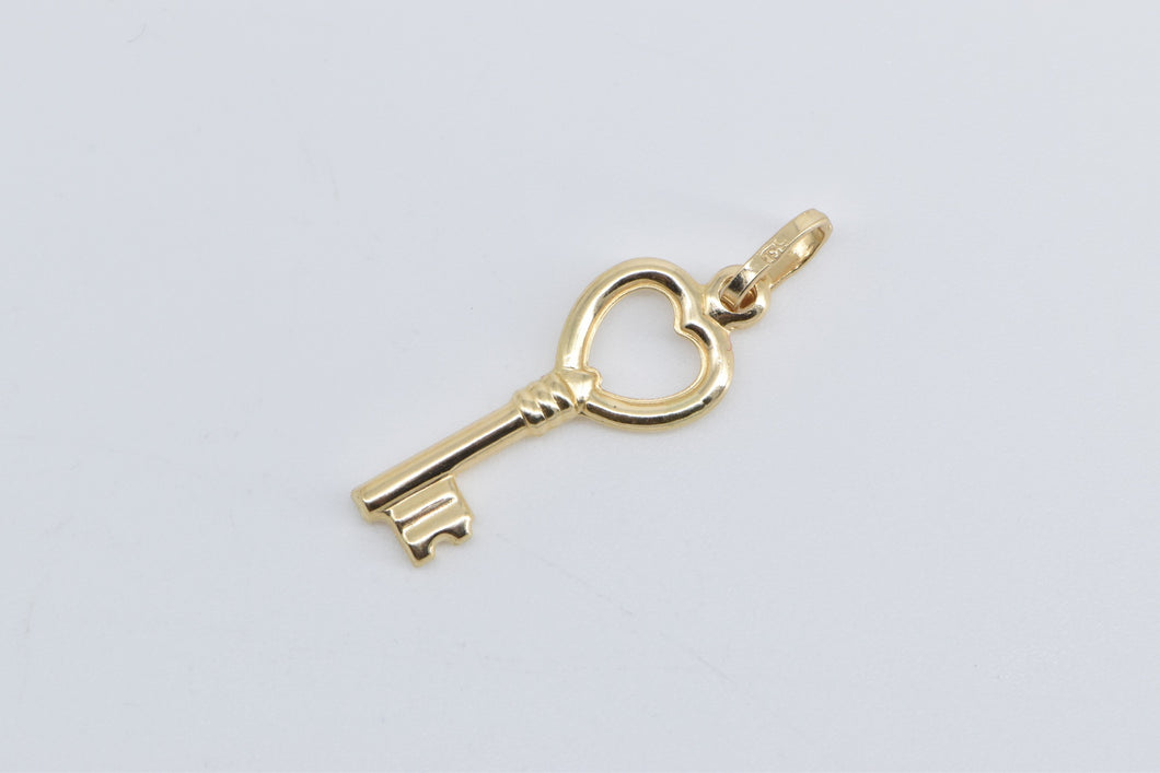 14K Heart Skeleton Key Love Loyalty Symbol Charm/Pendant Yellow Gold