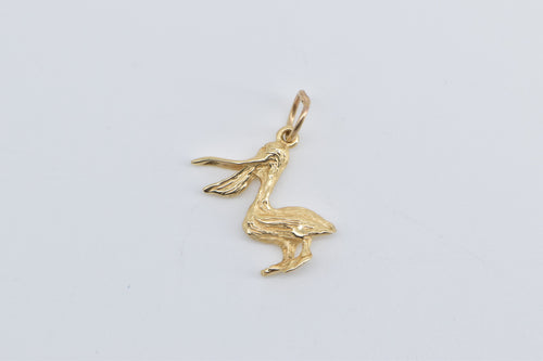 14K Pelican Coastal Bird 3D Animal Charm/Pendant Yellow Gold