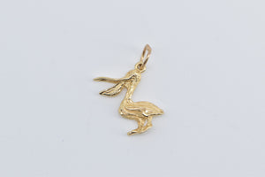 14K Pelican Coastal Bird 3D Animal Charm/Pendant Yellow Gold