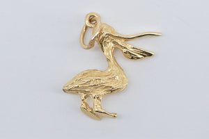 14K Pelican Coastal Bird 3D Animal Charm/Pendant Yellow Gold