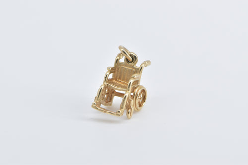 14K 3D Wheelchair Vintage Disability Charm/Pendant Yellow Gold