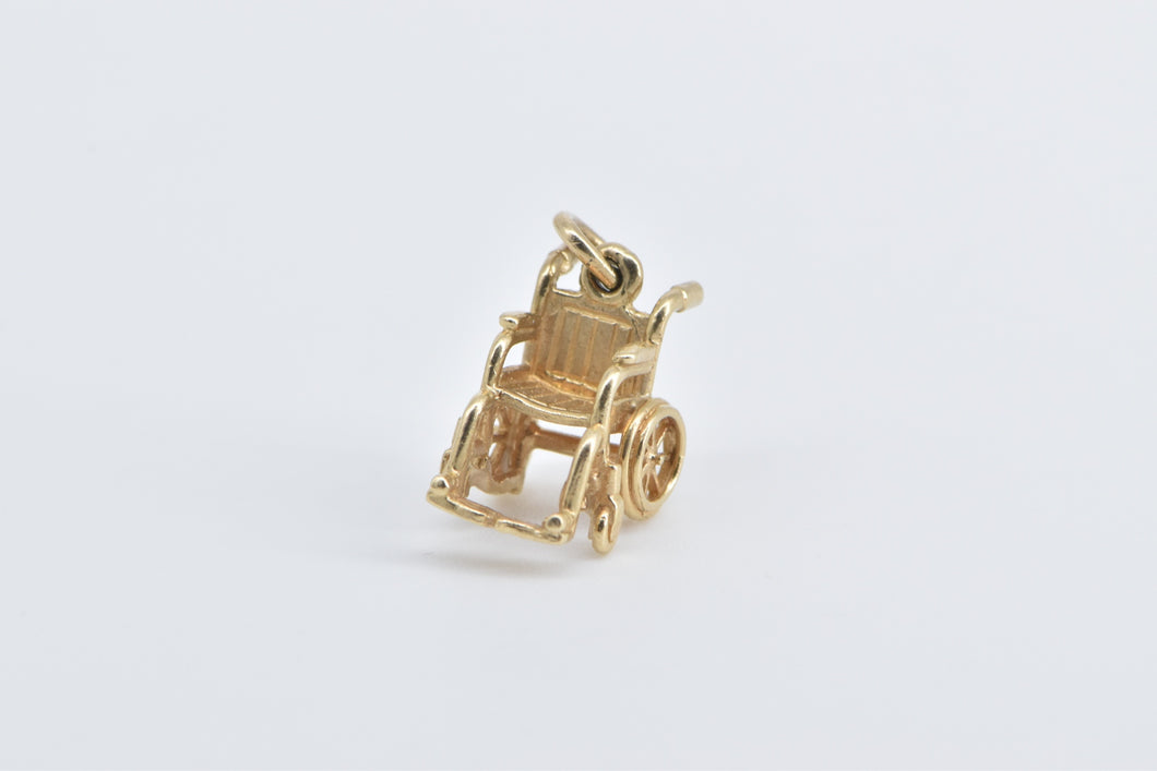 14K 3D Wheelchair Vintage Disability Charm/Pendant Yellow Gold