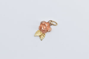 10K 3D Rose Flower Two Tone Vintage Charm/Pendant Yellow Gold