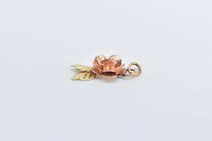 10K 3D Rose Flower Two Tone Vintage Charm/Pendant Yellow Gold