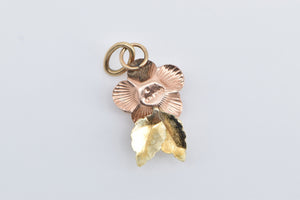 10K 3D Rose Flower Two Tone Vintage Charm/Pendant Yellow Gold