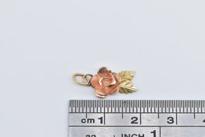 10K 3D Rose Flower Two Tone Vintage Charm/Pendant Yellow Gold